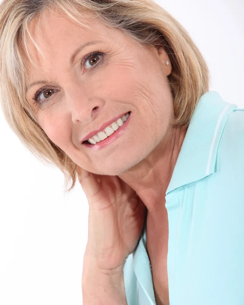 Smiling woman with blonde hair